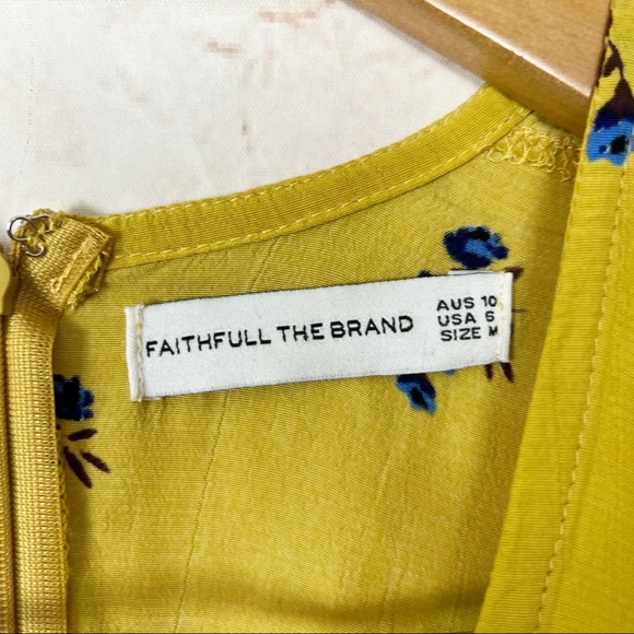 Faithfull The Brand Margot Yellow Floral Mini Dress Size 6 - Picture 6 of 9